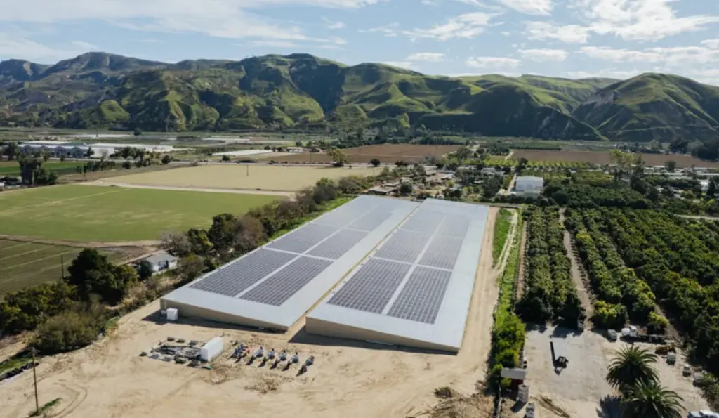 FCP Solar Array Reservoir Covers Showing two custom steel fabricated covers over a farmers reservoir.